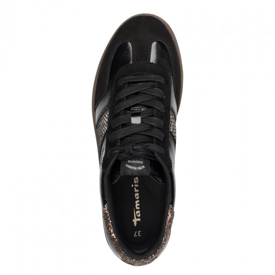 Tamaris Black/Snake Γυναικεία Ανατομικά Δερμάτινα Sneakers Μαύρα/Χρυσά