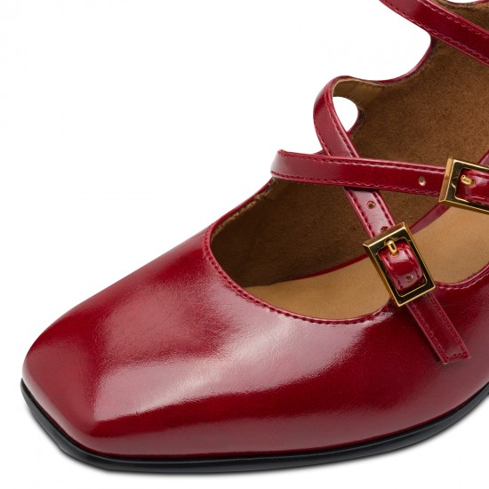 Tamaris Vegan Red Ανατομικές Γόβες Με Τριπλή Μπαρέτα Κόκκινες