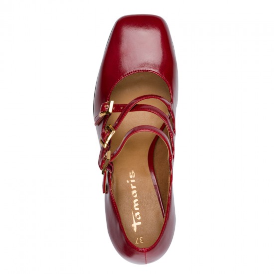 Tamaris Vegan Red Ανατομικές Γόβες Με Τριπλή Μπαρέτα Κόκκινες