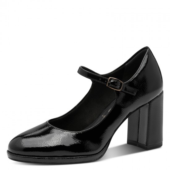 Tamaris Vegan Black Ανατομικές Γόβες Με Μπαρέτα Μαύρες