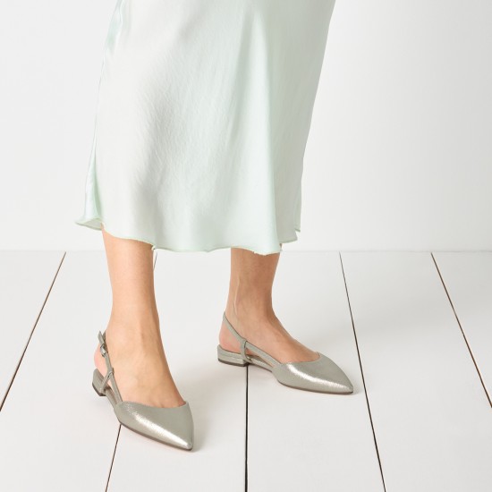 Tamaris Vegan Champagne Γυναικείες Ανατομικές Μπαλαρίνες Slingback Μπεζ/Χρυσές