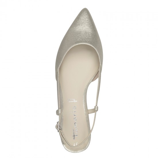 Tamaris Vegan Champagne Γυναικείες Ανατομικές Μπαλαρίνες Slingback Μπεζ/Χρυσές
