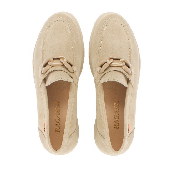 Ragazza Δερμάτινα Γυναικεία Loafers σε Μπεζ Χρώμα