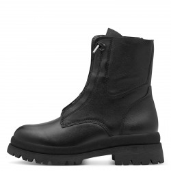 Tamaris Black Leather Γυναικεία Ανατομικά Δερμάτινα Μποτάκια-Αρβυλάκια