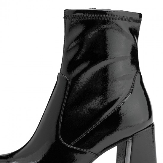 Tamaris Vegan Black Patent Ανατομικά Μποτάκια Μαύρα Λουστρίνι