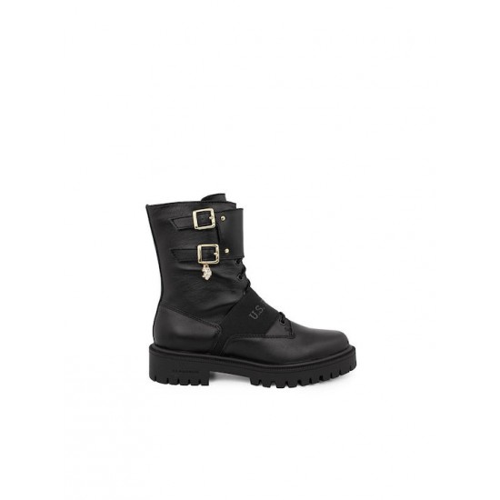 U.S. Polo Assn. Δερμάτινα Γυναικεία Μποτάκια Μαύρα KARMA006-LTH-BLK